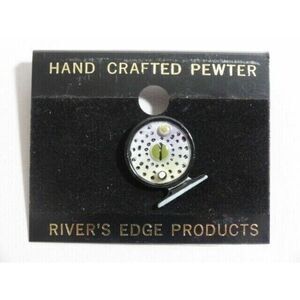 River's Edge Pewter Pin Fly Fishing Reel Hand Crafted Painted Enamel Pinback